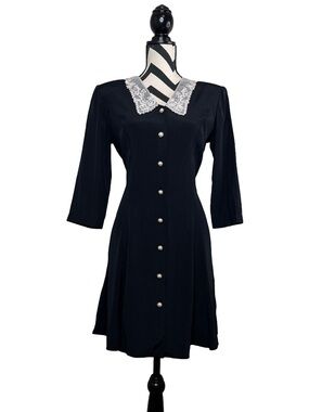 Vintage Sz S Whimsigoth Witchy Lace Peter Pan Collar Button Down Dress